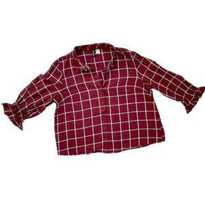 H&M Maroon Check Puff Sleeve Shirt, Sz 10